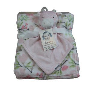 Gerber Cow Baby Blanket Security Lovey Set White Pink Floral Fleece NWT RARE